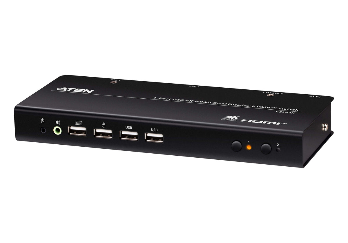 ATEN 2-portars USB 4K HDMI-switch för dubbla skärmar KVMP (kablar ingår)