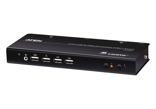 ATEN 2-portars USB 4K HDMI-switch för dubbla skärmar KVMP (kablar ingår)