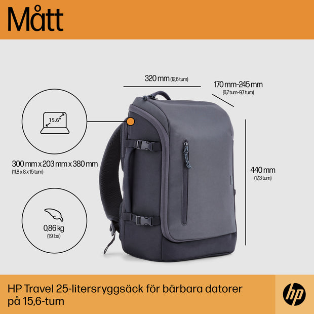 HP Travel 25 liter ryggsäck för 15,6 tum laptopväska