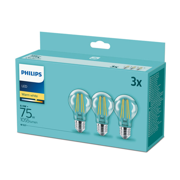 Philips Filamentljuskälla klar 75 W A60 E27 x3