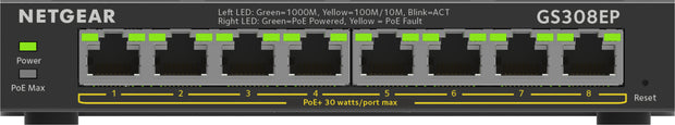 NETGEAR GS308EP hanterad L2/L3 Gigabit Ethernet (10/100/1000) Strömförsörjning via Ethernet (PoE) stöd Svart