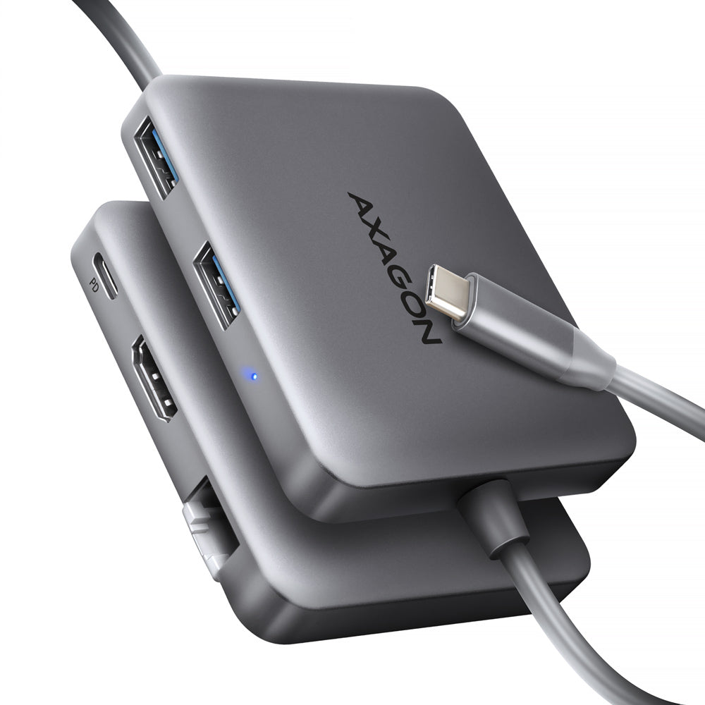 Axagon N HMC-5HL USB 5Gbps hub 2x USB-A HDMI 4k/60Hz RJ-45 GLAN PD 100W kabel USB-C