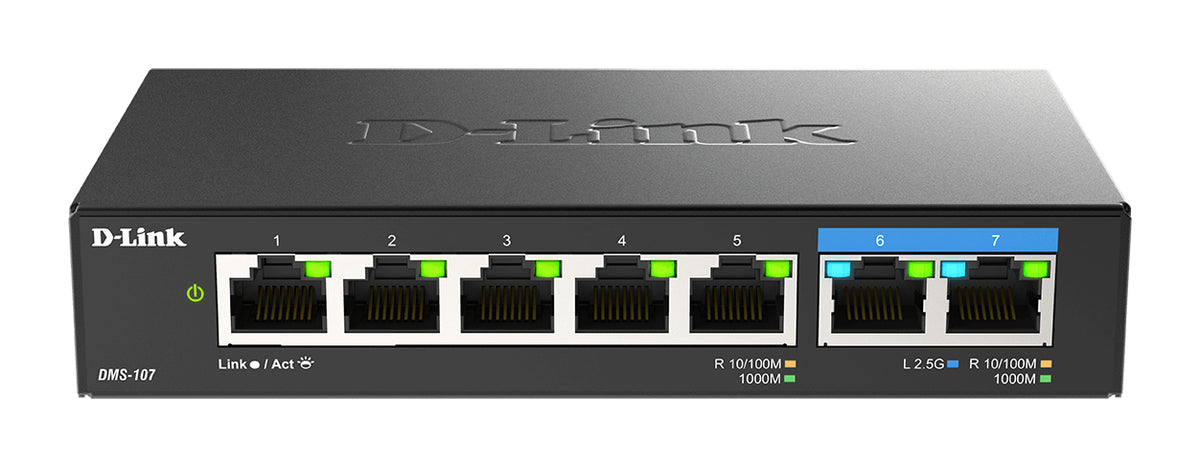 D-Link DMS-107/E nätverksswitchar Ohanterad Gigabit Ethernet (10/100/1000) Svart