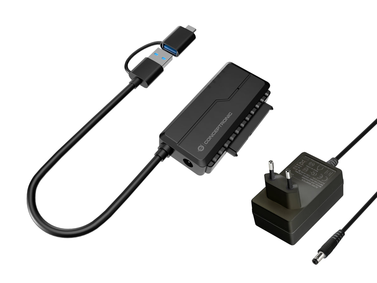 Conceptronic ABBY21B kabelomvandlare (hane/hona) USB Type-A SATA 22-pin Svart