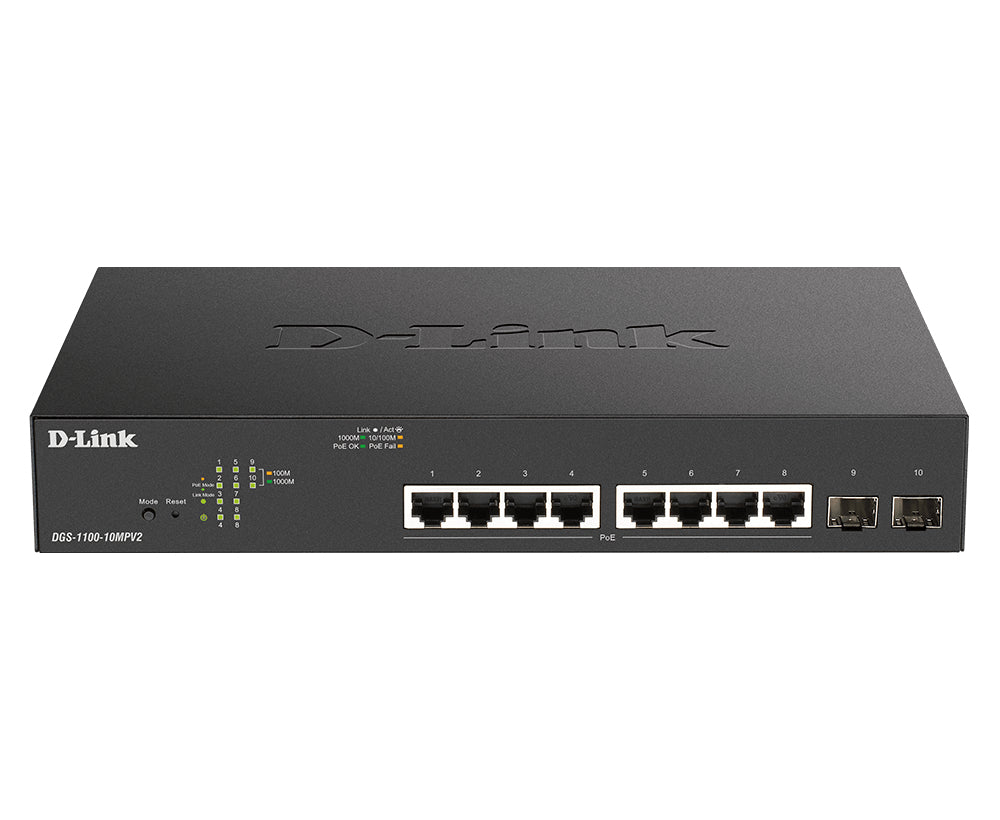 D-Link DGS-1100-10MPV2 hanterad L2 Gigabit Ethernet (10/100/1000) Strömförsörjning via Ethernet (PoE) stöd 1U