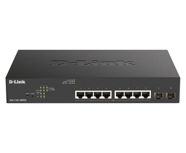 D-Link DGS-1100-10MPV2 hanterad L2 Gigabit Ethernet (10/100/1000) Strömförsörjning via Ethernet (PoE) stöd 1U