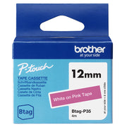 Brother BTAG-P35 etikett-tejp Vitt på rosa