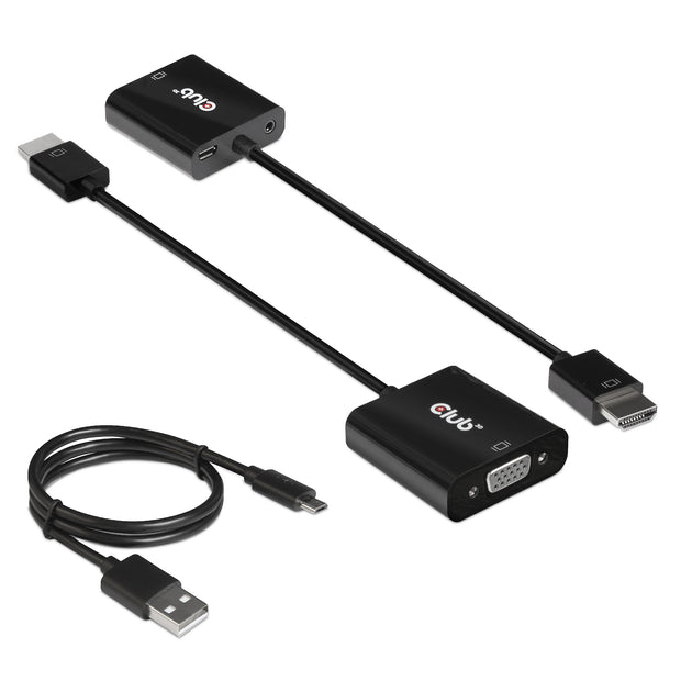 CLUB3D CAC-1302 videokabeladapter 0,5 m HDMI Typ A (standard) VGA (D-Sub) Svart
