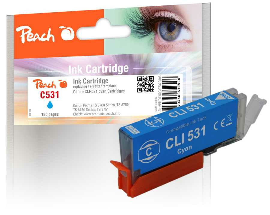 Peach PI100-500 bläckpatroner Kompatibel Standardavkastning Cyan