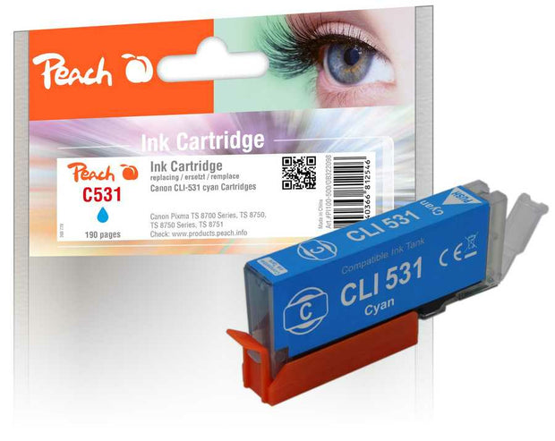 Peach PI100-500 bläckpatroner Kompatibel Standardavkastning Cyan
