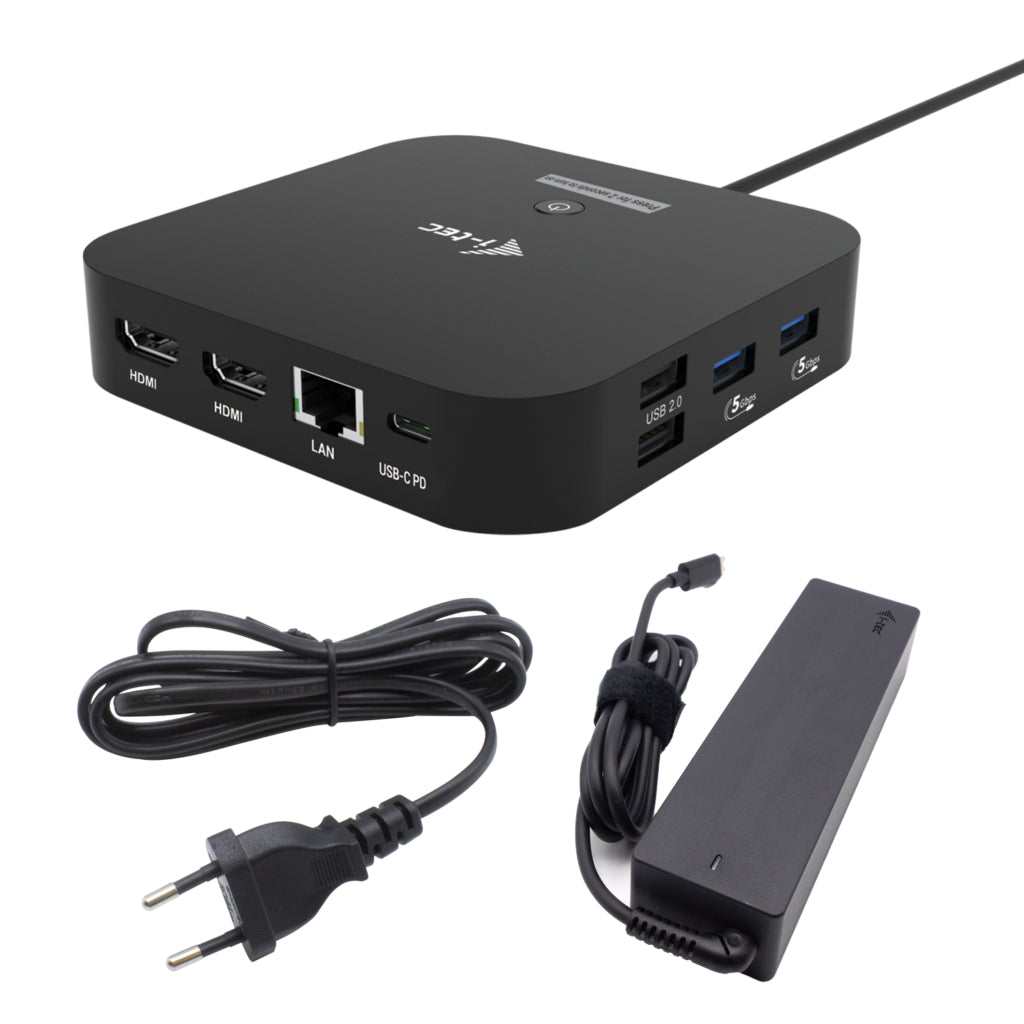 i-tec USB-C Dual HDMI Docking Station with Power Delivery 100 W + Universal Charger