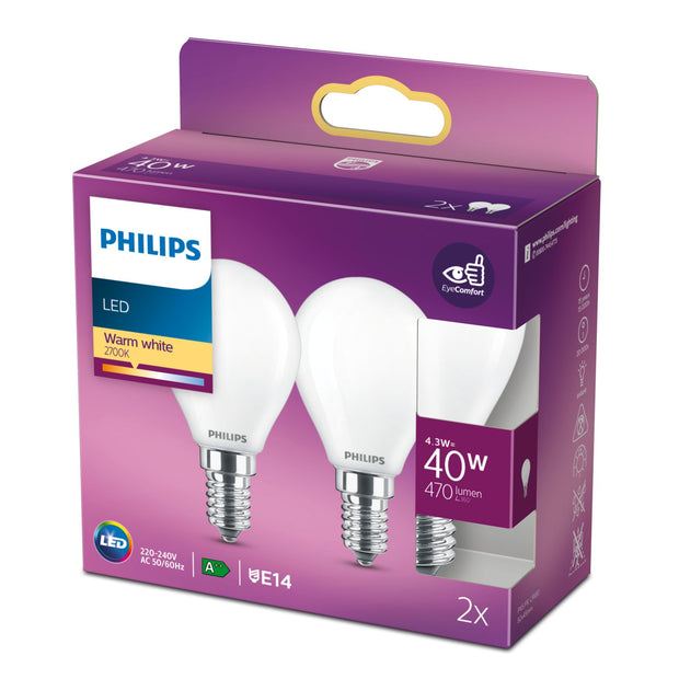 Philips Filamentkronljuskälla frostad 40 W P45 E14 x2