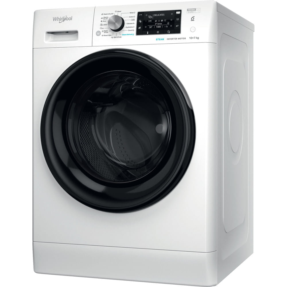 Bild 1 av 5: Whirlpool FFWDD1076258B kombinerad tvättmaskin och Tumlare Fristående Frontmatad Vit