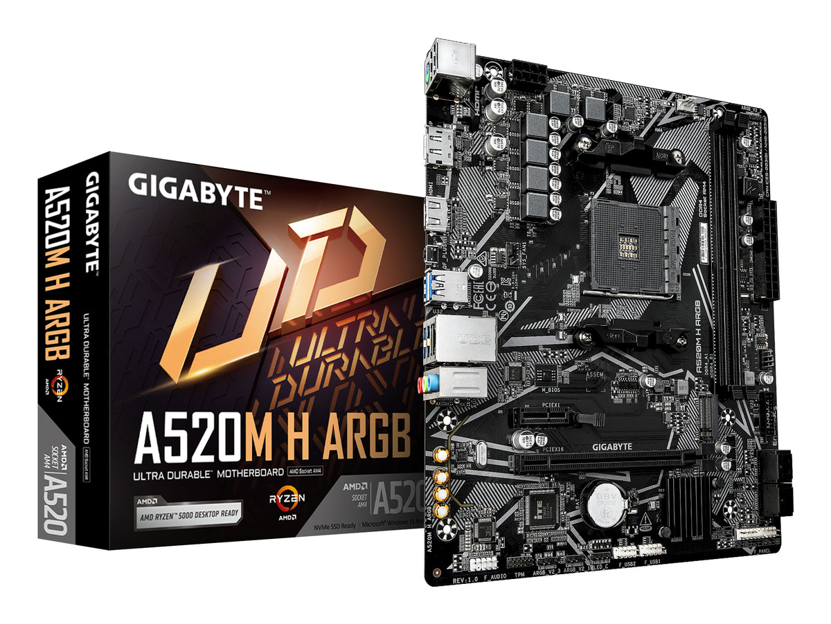 GIGABYTE A520M H ARGB moderkort AMD A520 Uttag AM4 micro ATX