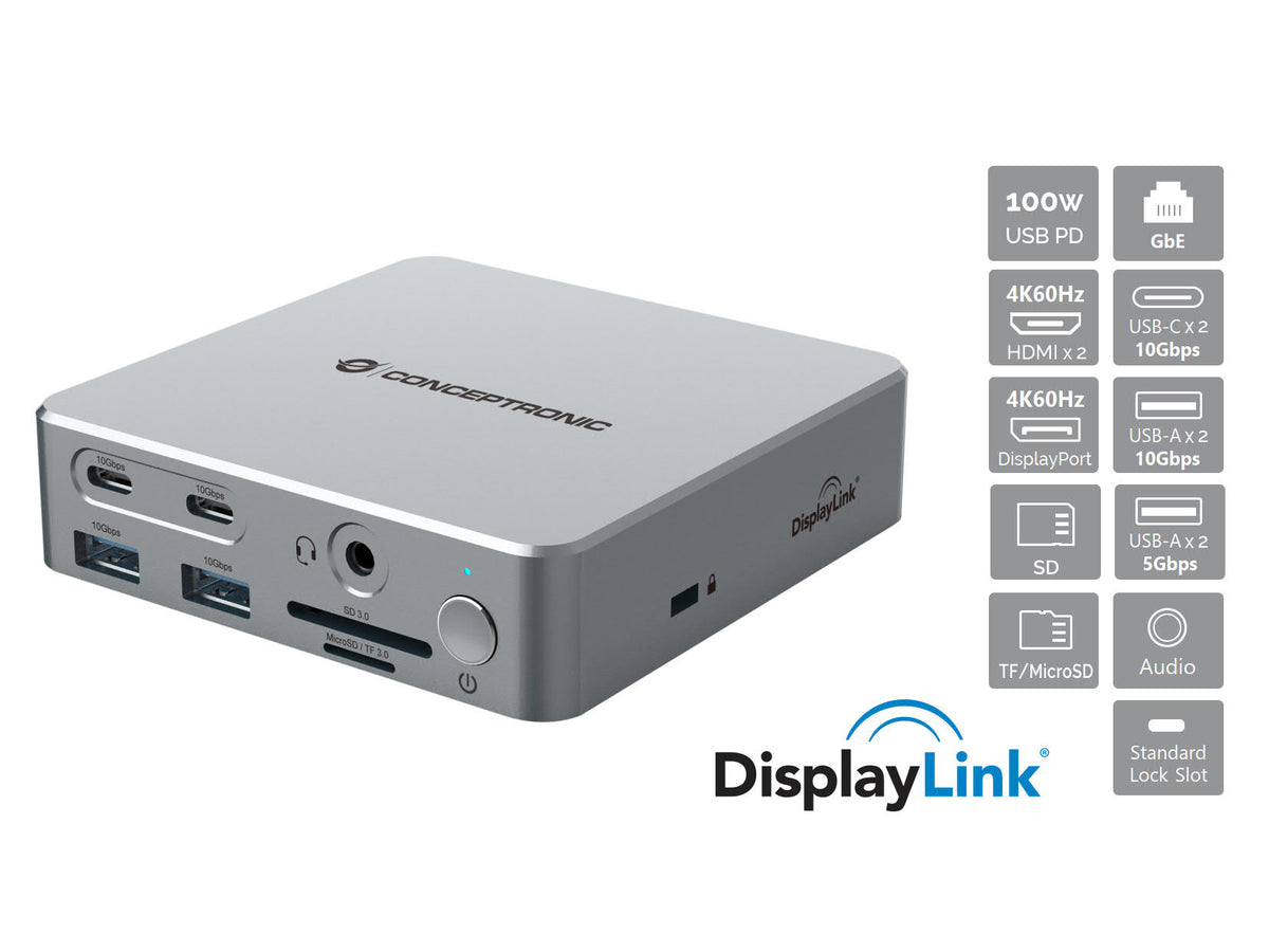 Conceptronic DONN25G dockningsstationer för bärbara datorer Kabel USB 3.2 Gen 2 (3.1