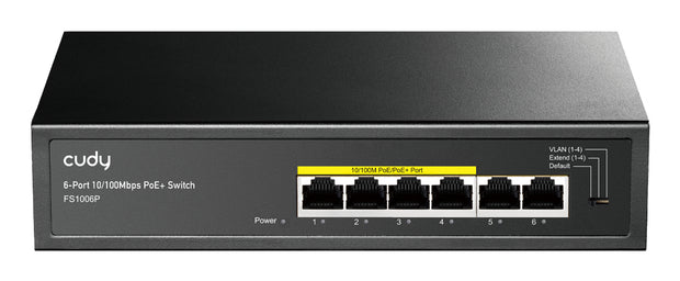 Cudy FS1006P nätverksswitchar Ohanterad Fast Ethernet (10/100) Strömförsörjning via Ethernet (PoE) stöd Svart