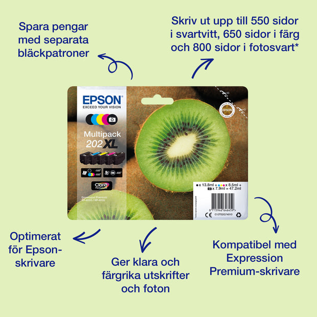 Epson Kiwi Singlepack Photo Black 202XL Claria Premium Ink