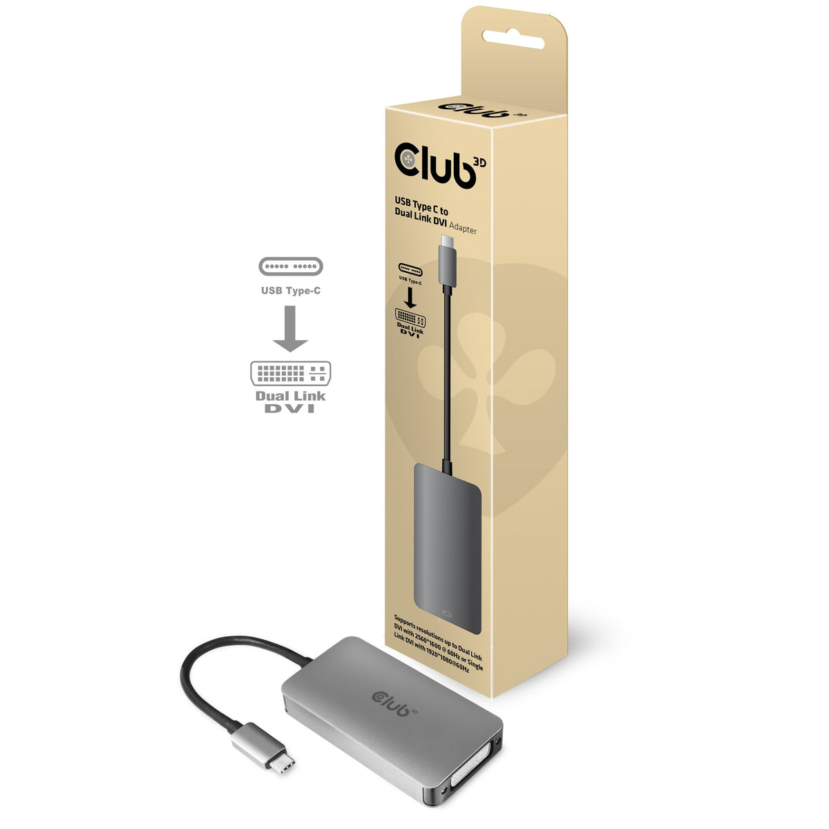 CLUB3D CAC-1510 videokabeladapter USB C DVI-D Dual link Grå