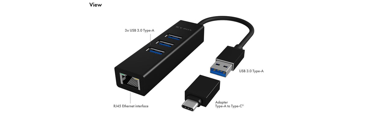 ICY BOX IB-HUB1419-LAN USB 3.2 Gen 1 (3.1 Gen 1) Type-A Svart
