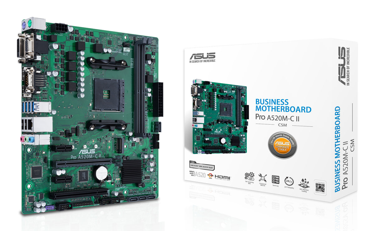 ASUS PRO A520M-C II/CSM AMD A520 Uttag AM4 micro ATX