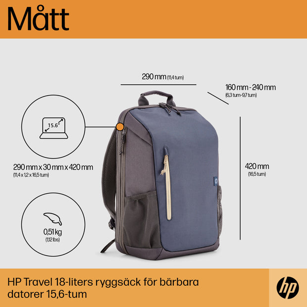 HP Travel 18 liter ryggsäck för 15,6-tums