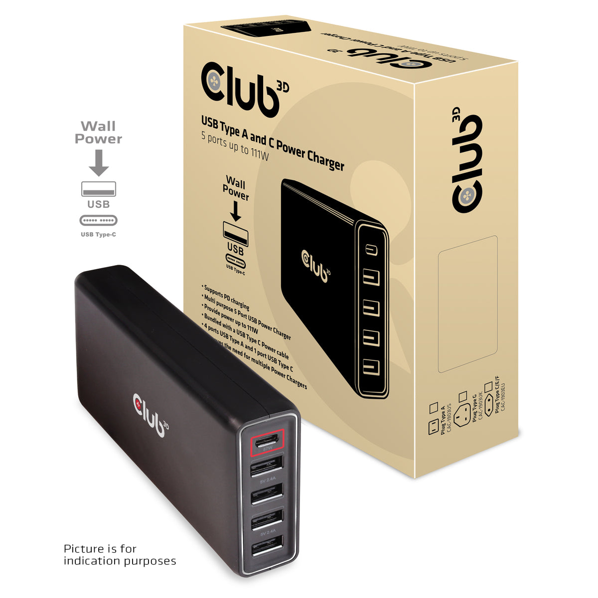 CLUB3D CAC-1903EU mobilladdare Universal Svart AC inomhus