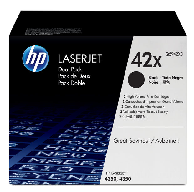 HP 42X 2-pack svart original LaserJet tonerkassett med hög kapacitet
