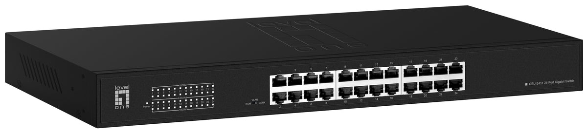 LevelOne Switch 24x GE GEU-2431 19\" Rack Mount Kit Ohanterad Gigabit Ethernet (10/100/1000) 1U Svart"