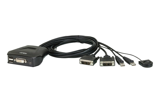 ATEN 2-portars KVM-switch med USB DVI-kabel och fjärrportsväljare