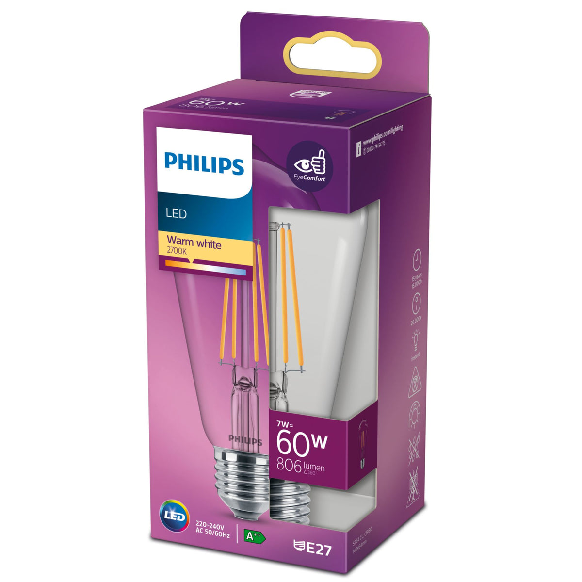 Philips Filamentljuskälla klar 60 W ST64 E27