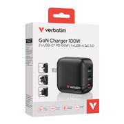 Verbatim GaN Charger 100W Universal Svart AC Snabb laddning inomhus