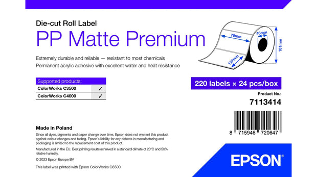 Epson PP Matte Label Premium utskriftsbara Etiketter