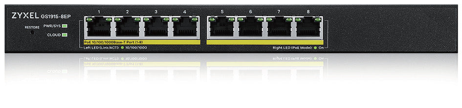 Zyxel GS1915-8EP hanterad L2 Gigabit Ethernet (10/100/1000) Strömförsörjning via