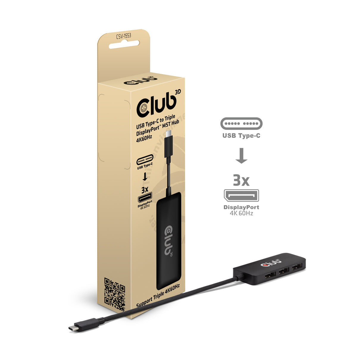 CLUB3D CSV-1553 dockningsstationer för bärbara datorer USB Type-C Svart