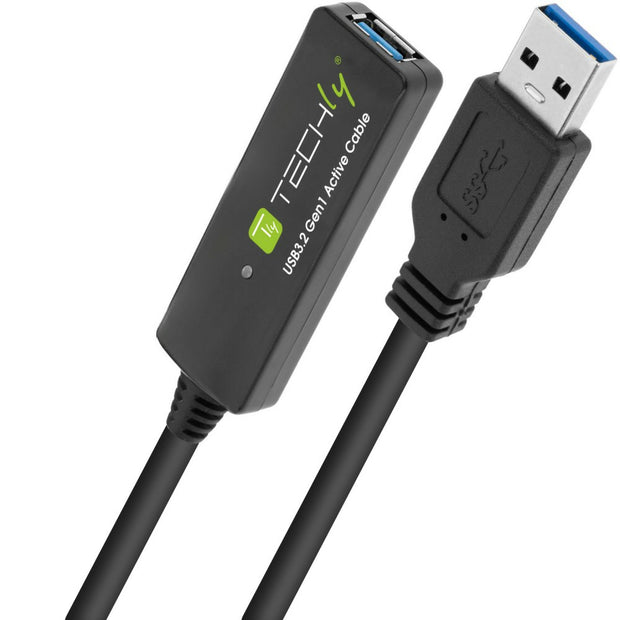 Techly ICUR30100G USB-kablar USB 3.2 Gen 1 (3.1 Gen 1) 10 m USB A Svart