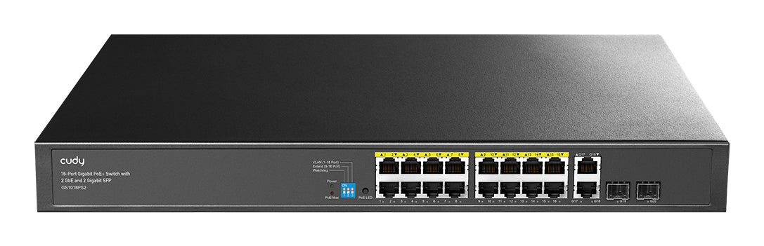 Cudy GS1018PS2 nätverksswitchar Gigabit Ethernet (10/100/1000) Strömförsörjning via Ethernet (PoE) stöd Svart
