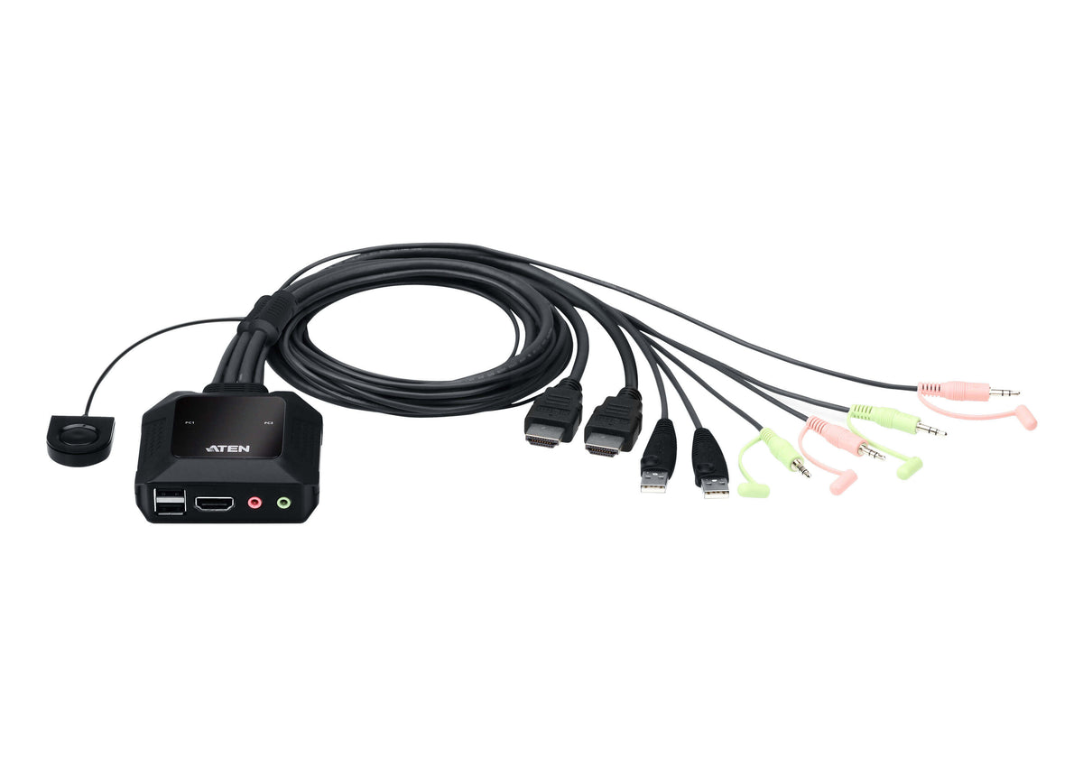 ATEN 2-portars USB 4K KVM-switch med HDMI-kabel och fjärrportsväljare