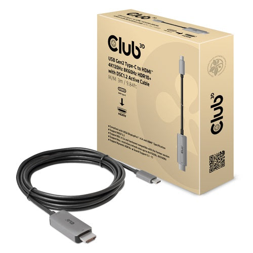 CLUB3D CAC-1587 videokabeladapter 3 m USB Gen2 Type-C HDMI Typ A (standard) Svart
