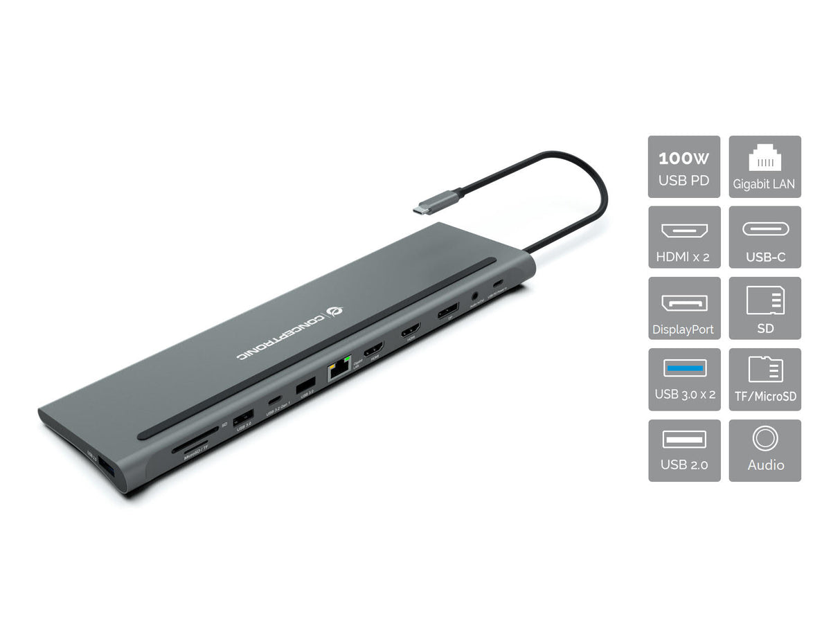 Conceptronic DONN17G dockningsstationer för bärbara datorer Kabel USB 3.2 Gen 1 (3.1