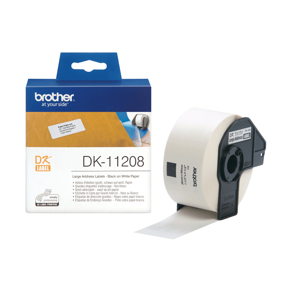 Brother DK-11208 etikett-tejp Svart på vitt