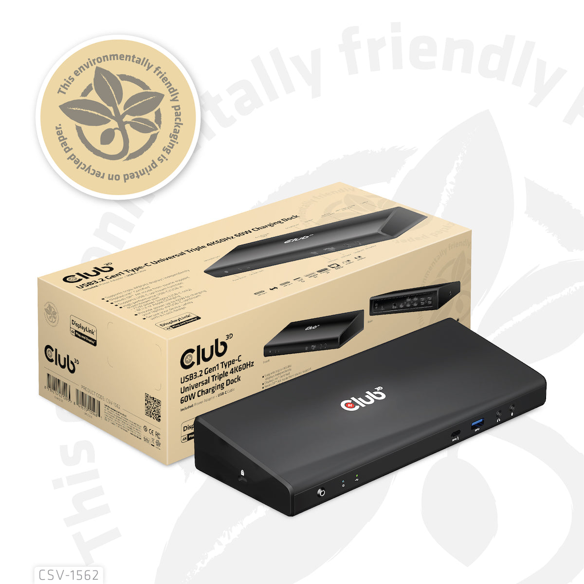 CLUB3D CSV-1562 dockningsstationer för bärbara datorer Dockning USB 3.2 Gen 1 (3.1