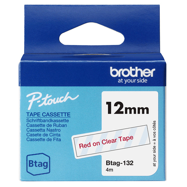 Brother BTAG-132 etikett-tejp Röd på genomsynlig