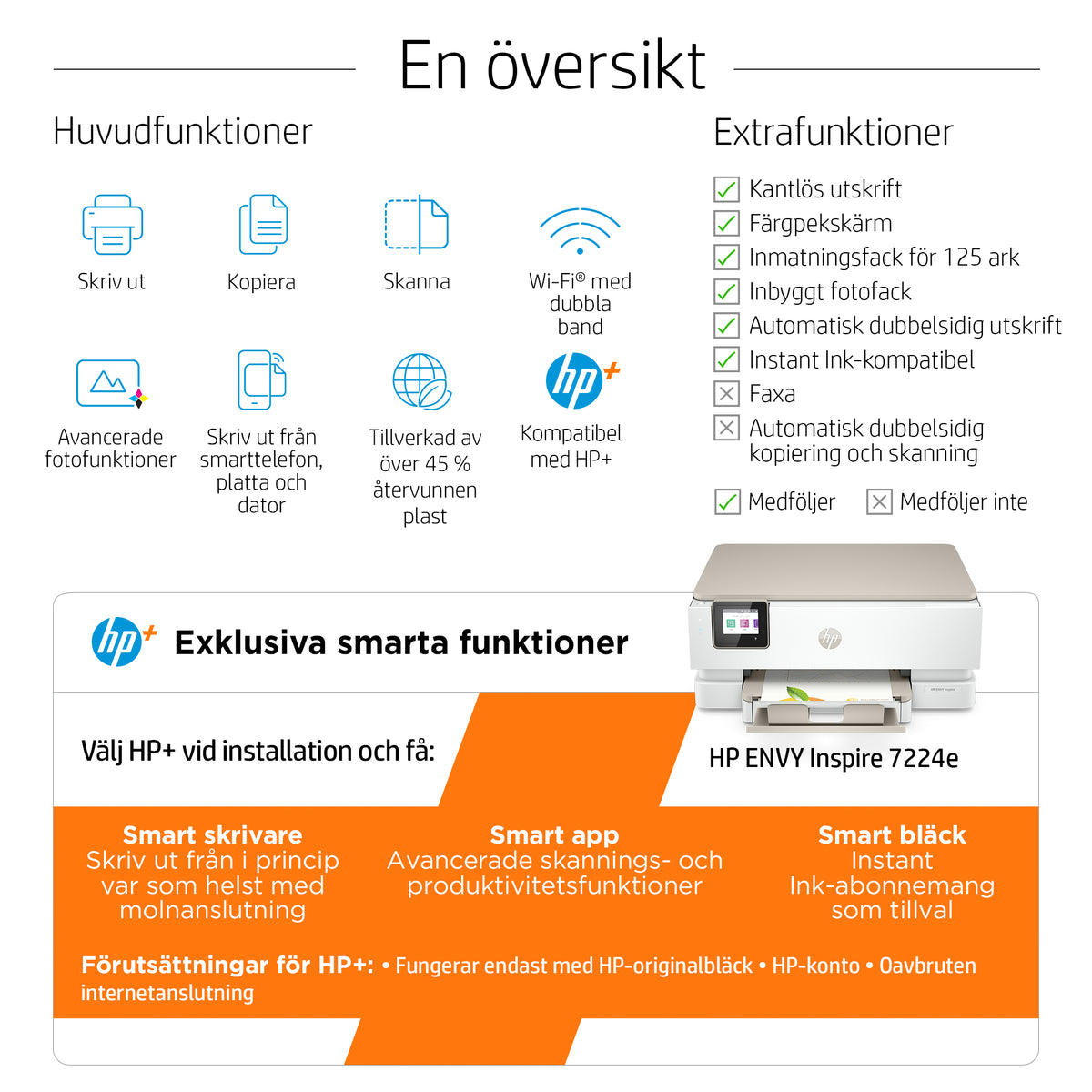 HP ENVY Inspire 7224e Trådlöst All-in-One Färg Skrivare - Termisk bläckstråle
