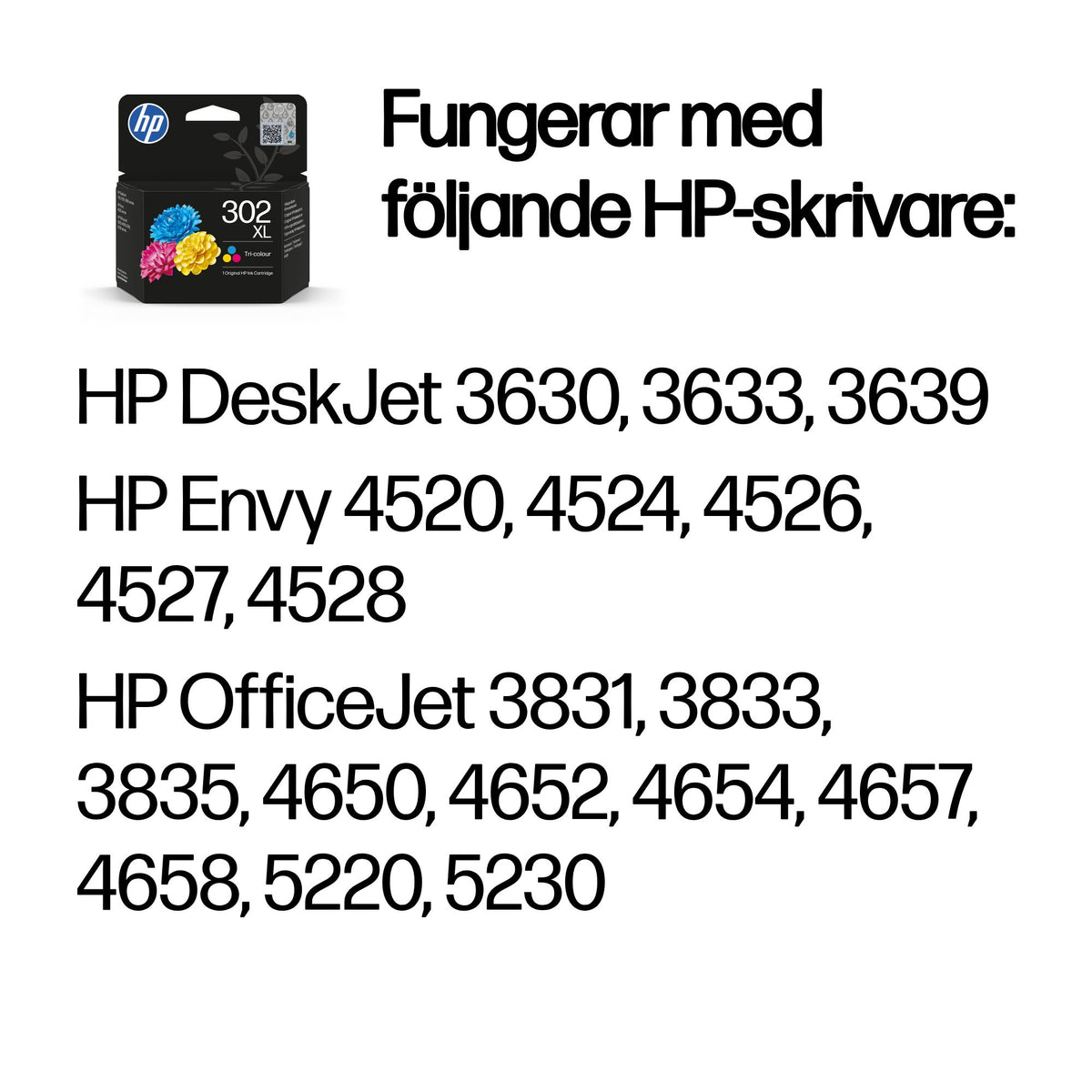HP 302XL trefärgs original bläckpatron med hög kapacitet