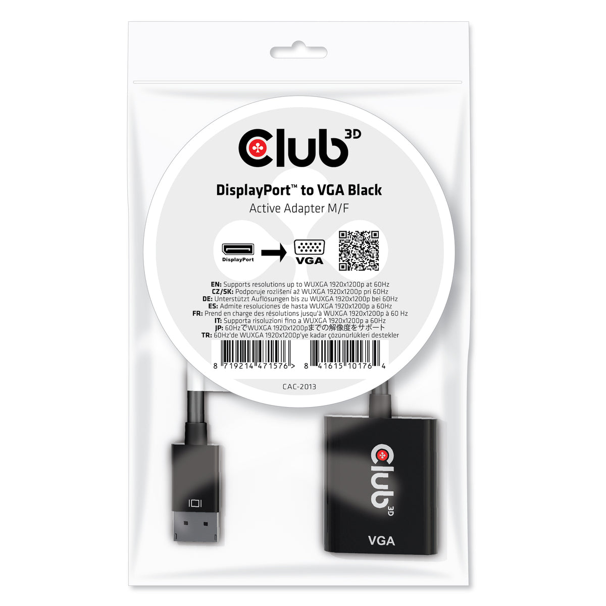 CLUB3D CAC-2013 videokabeladapter 0,228 m Displayport VGA Svart