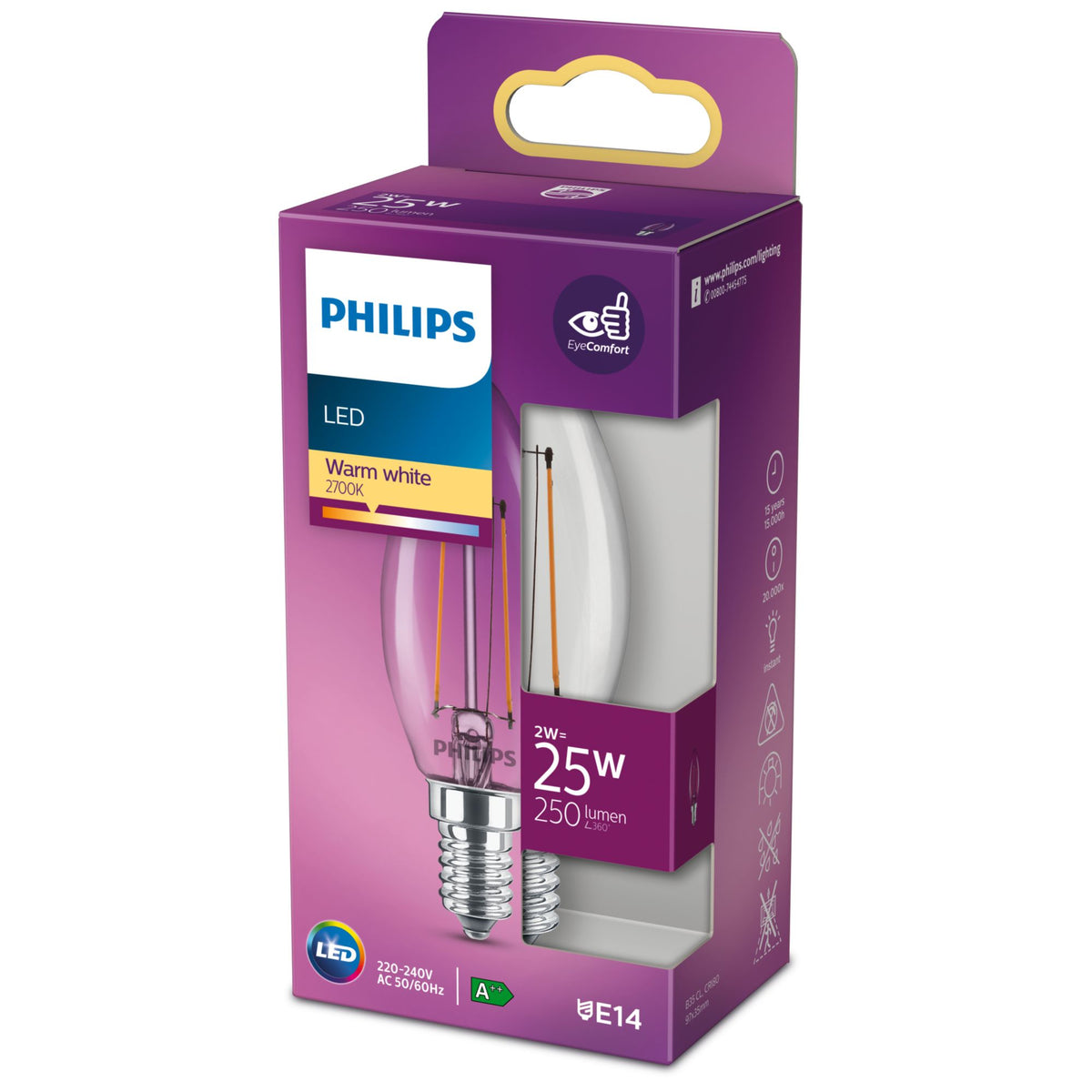 Philips Filamentkronljuskälla klar 25 W B35 E14