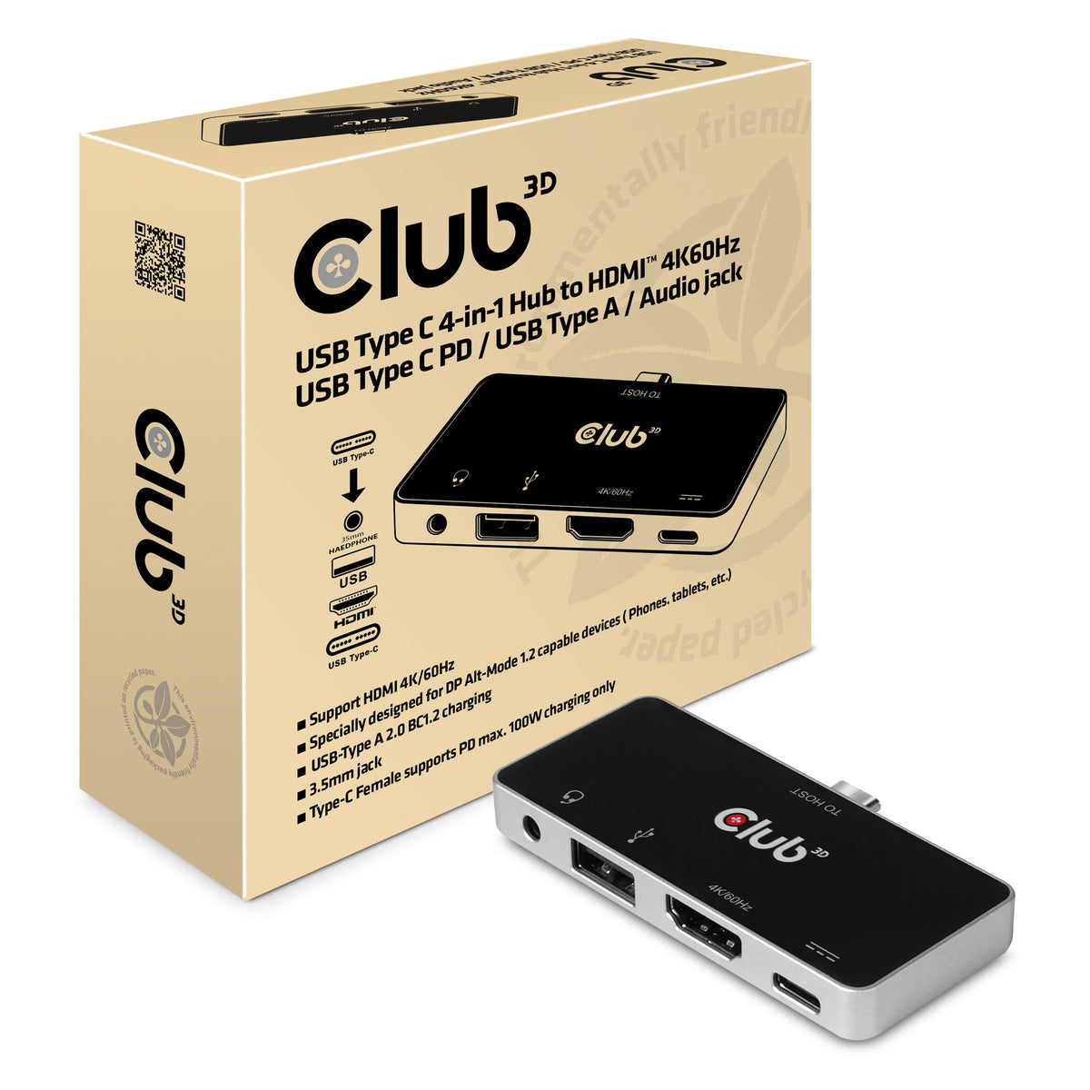 CLUB3D CSV-1591 dockningsstationer för bärbara datorer Dockning USB 3.2 Gen 1 (3.1