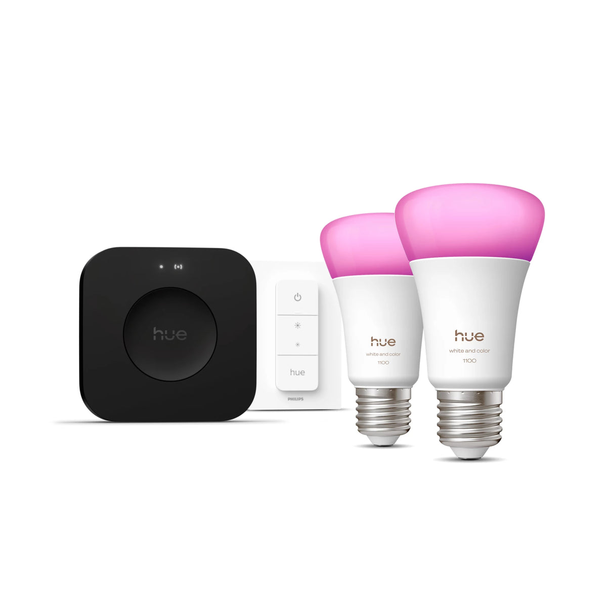 Philips Hue White och Color Ambiance Startpaket: 2 st E27 smarta ljuskällor + Dimmer