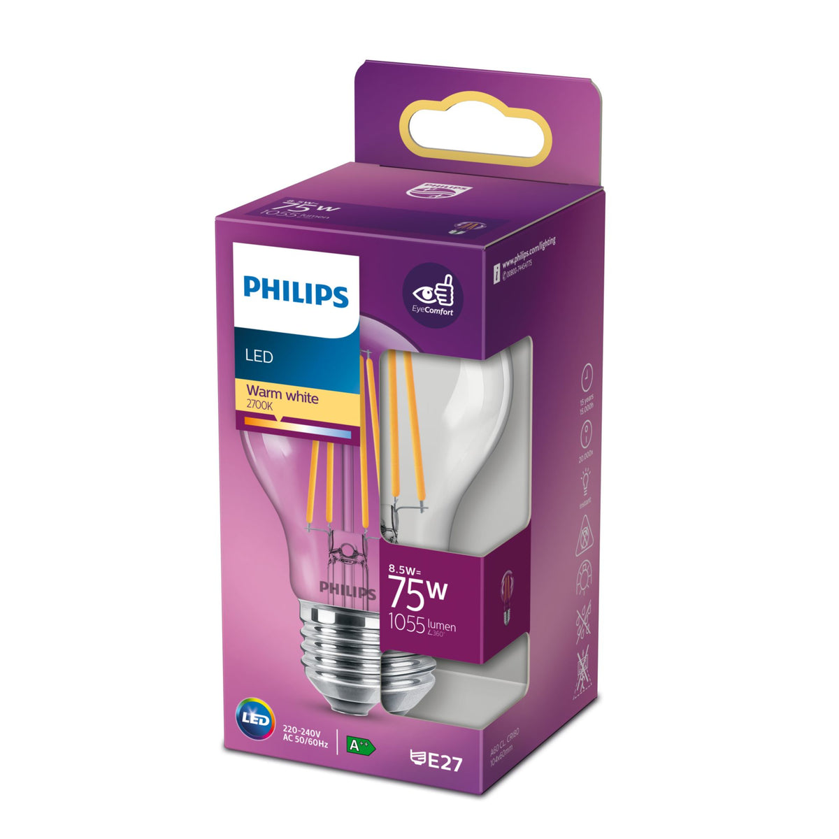 Philips Filamentljuskälla klar 75 W A60 E27