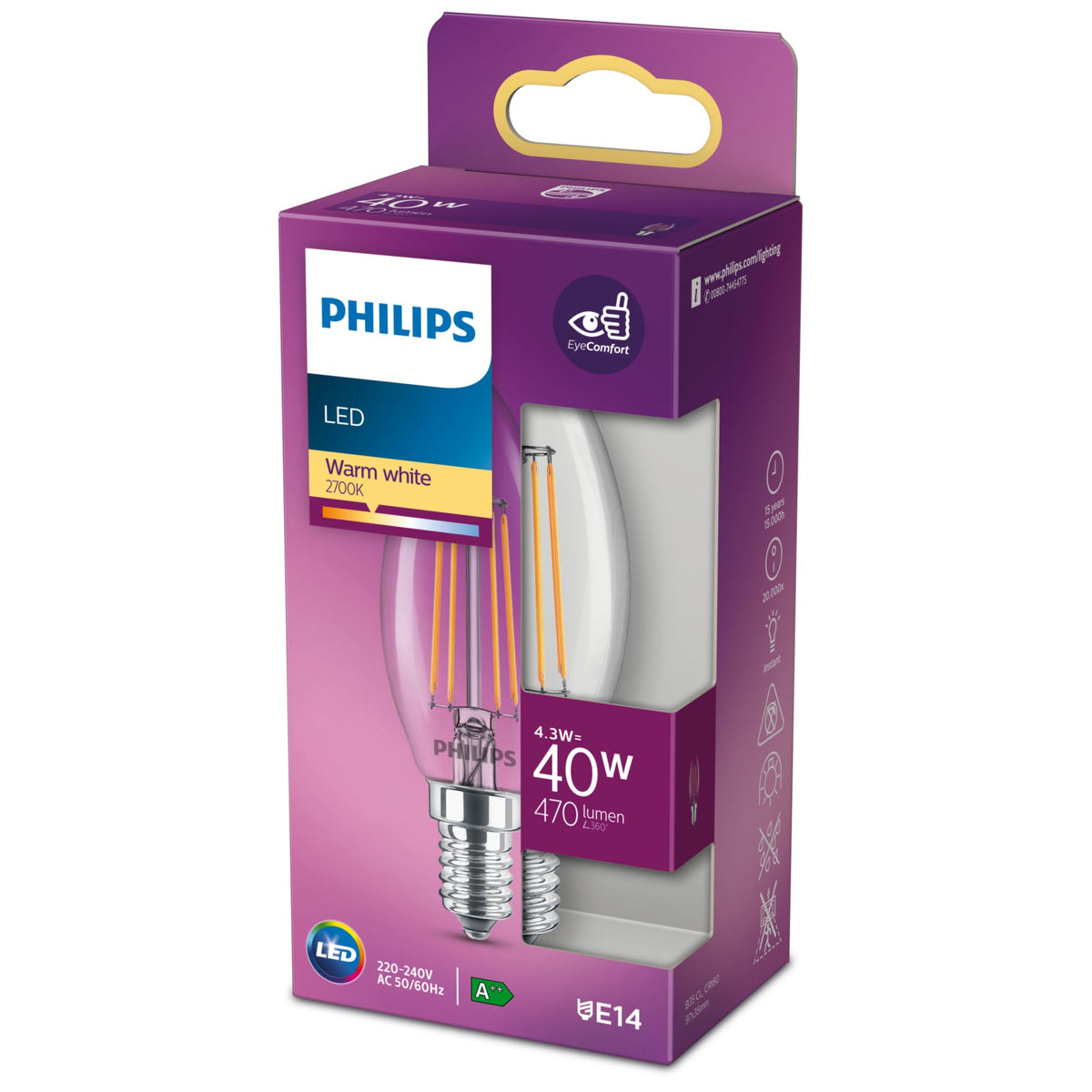 Philips Filamentkronljuskälla klar 40 W B35 E14